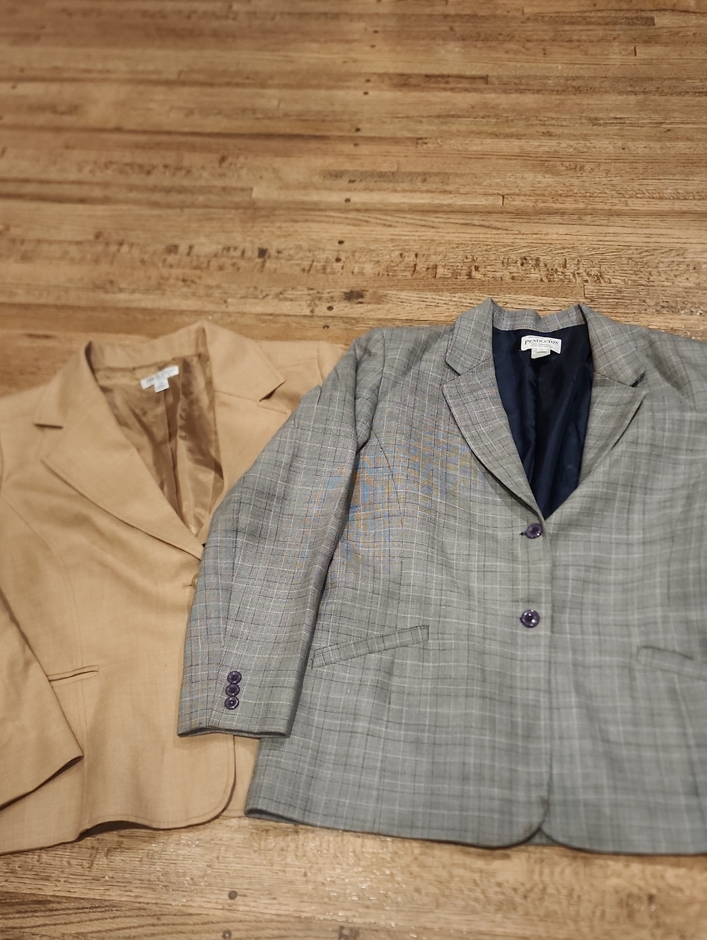 Pendleton Gray Plaid Blazer with Navy Lining and Tan Blazer Duo